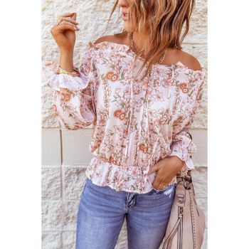 Azura Exchange Puff Sleeve Ruffled Floral Print Blouse - 2XL