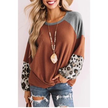 Azura Exchange Waffle Knit Orange Blouse with Twist Knot - 2XL