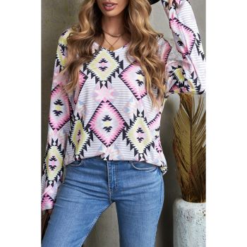 Azura Exchange Striped Aztec Print Long Sleeve Top - L