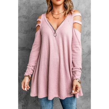 Azura Exchange Cut-out Waffle Knit Long Sleeve Top - 2XL