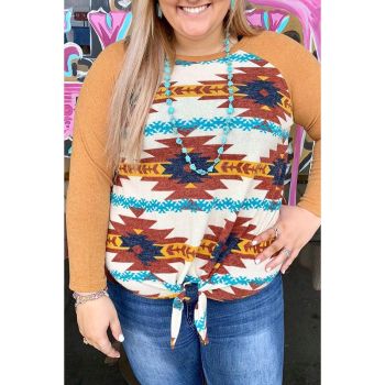 Azura Exchange Orange Aztec Print Raglan Long Sleeve Top - 3X