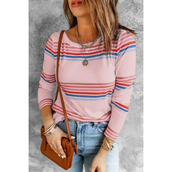 Azura Exchange Crew Neck Stripe Print Long Sleeve Top - L