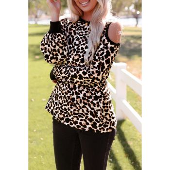 Azura Exchange Cold Shoulder Leopard Top - L