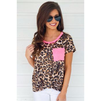 Azura Exchange Neon Pink Leopard Pocket T-shirt - M