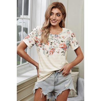 Azura Exchange Floral & Stripe Tee - M