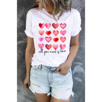 Azura Exchange Hearts Letter Print Short Sleeve T-shirt - L