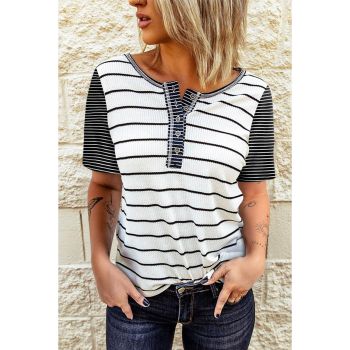 Azura Exchange Striped Colorblock Buttons T Shirt - L