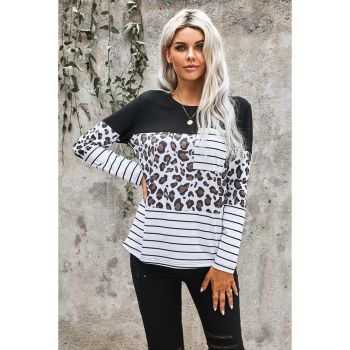 Azura Exchange Patchwork Striped Long Sleeve Top with Pocket - 2XL