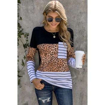 Azura Exchange Leopard Striped Patchwork Long Sleeve Top - 2XL