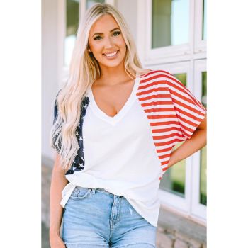 Azura Exchange Stars and Stripes V Neck Tee - L