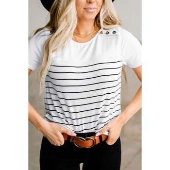 Azura Exchange Striped Buttoned Short Sleeve Top - L