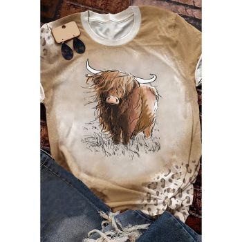 Azura Exchange Highland Cattle Leopard Print T-Shirt - L