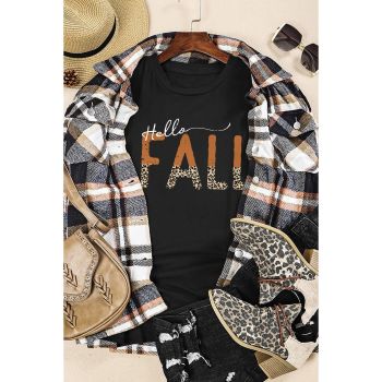 Azura Exchange Hello Fall Leopard Fun Graphic T Shirt - L