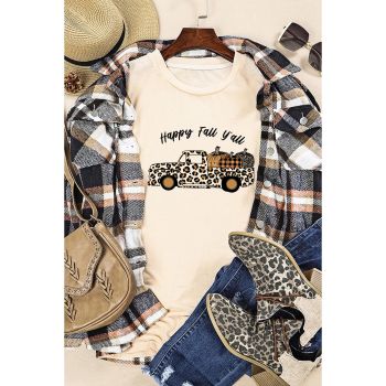 Azura Exchange Leopard Truck Pumpkin Graphic Tee - Khaki - 2XL