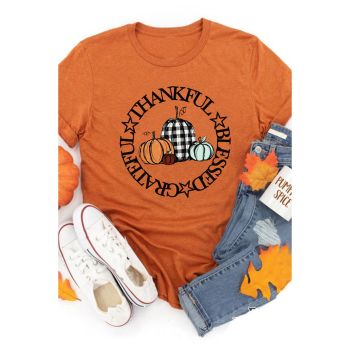 Azura Exchange Thankful Blessed Grateful Pumpkin Print T-Shirt - L