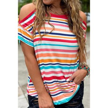 Azura Exchange Relaxed Striped Print Cold Shoulder Top - S