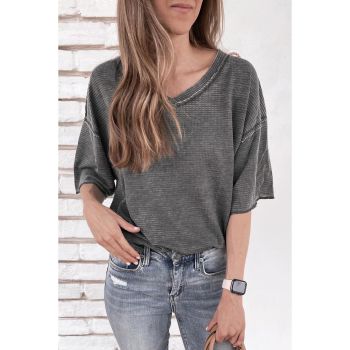 Azura Exchange Waffle Knit V Neck Top - L