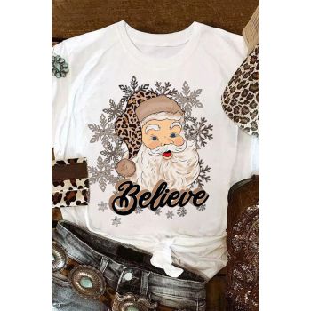 Azura Exchange Santa Claus Snowflake Print Crew Neck T-Shirt - M