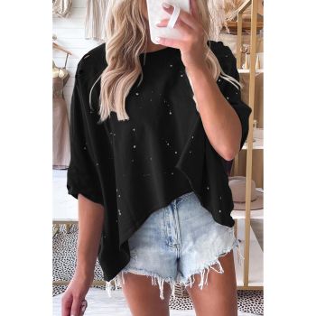 Azura Exchange Bleached Distressed Asymmetric Hem Tee - S