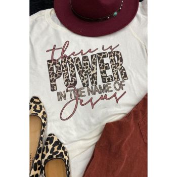 Azura Exchange Leopard Letter Graphic Tee with the Power of Jesus - L