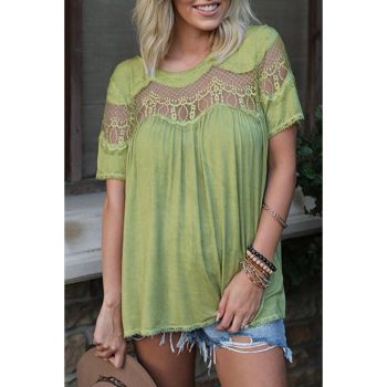 Azura Exchange Lace Trim Short Sleeve Top - L