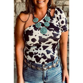 Azura Exchange Cow Print Cut out Short Sleeve Top - M