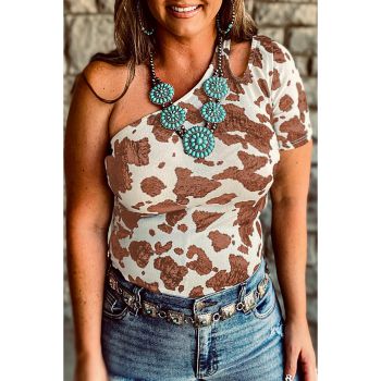 Azura Exchange Cow Print Cut out Short Sleeve Top - L