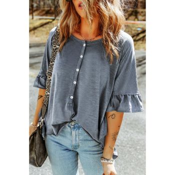 Azura Exchange Loose Fit Ruffled T-Shirt with Half Sleeves - L