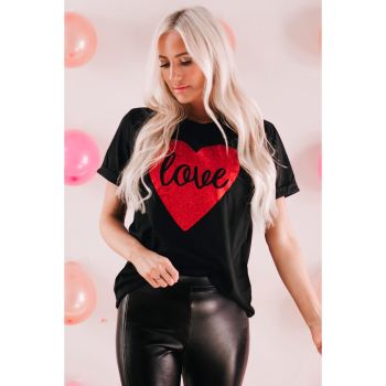 Azura Exchange Heart Shaped Glitter Print T-Shirt - L