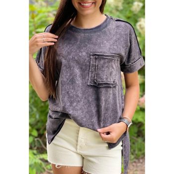 Azura Exchange Mineral Wash Pocketed Tee with Slits - L