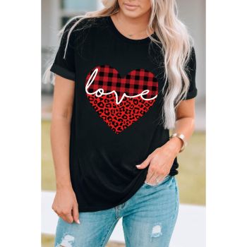 Azura Exchange Leopard Plaid Heart Shaped Crewneck T Shirt - 2XL