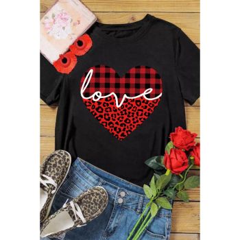 Azura Exchange Leopard Plaid Heart Shaped Crewneck T Shirt - L