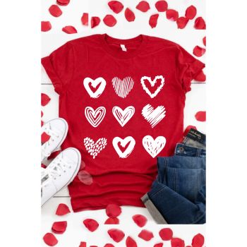 Azura Exchange Heart Glitter Flocking Pattern Valentines Graphic Tee - S