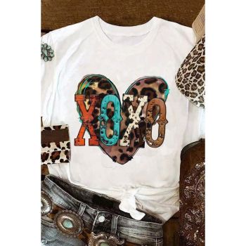 Azura Exchange Heart Shaped Print Crew Neck Graphic Tee - M