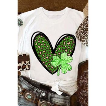 Azura Exchange Leopard Heart Shaped Print Crewneck Graphic Tee - 2XL