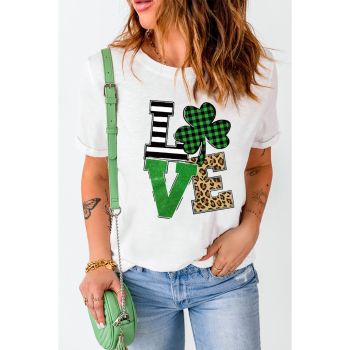 Azura Exchange Graphic Print T-Shirt with Clover Glitter Detail - L