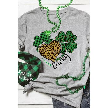 Azura Exchange Leopard Plaid Heart Clover Graphic Print T-Shirt - 2XL