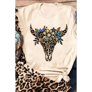 Azura Exchange Leopard Cow Skull Graphic Print T-Shirt - 2XL