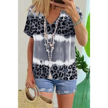 Azura Exchange Leopard Patchwork Short Sleeve Top - L