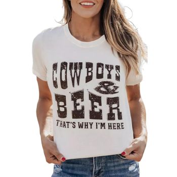 Azura Exchange COW BOYS & BEERS Letters Graphic T-shirt - M