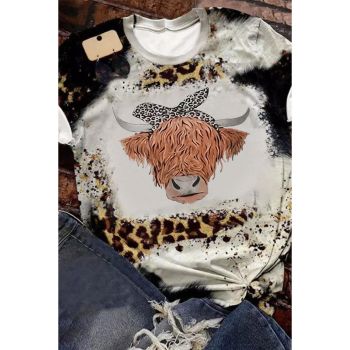 Azura Exchange Cow Head Print Short Sleeve Tee - L