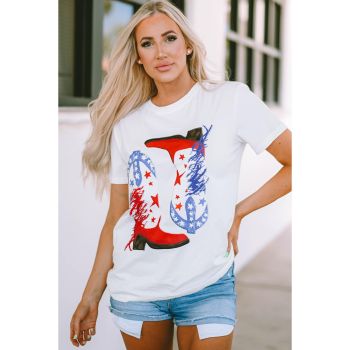 Azura Exchange Sequin Graphic Tee with American Flag Boots Pattern - L