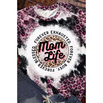 Azura Exchange Leopard Print Graphic Tee with Mom Life Slogan - S