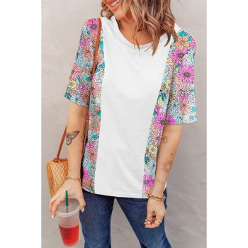 Azura Exchange Patchwork Floral Print Short Sleeve Top - L