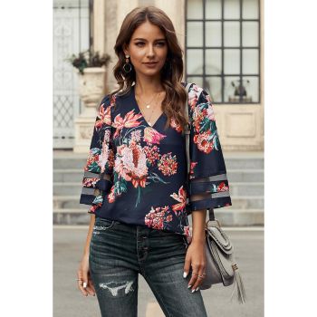 Azura Exchange Flared Sleeve Floral Blouse - 2XL