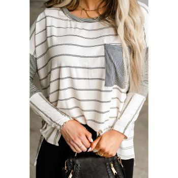 Azura Exchange Patchwork High Low Side Slits Long Sleeve Top - L