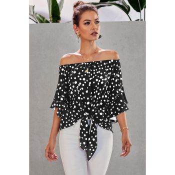 Azura Exchange Polka Dot Off Shoulder Bell Sleeve Top - 2XL