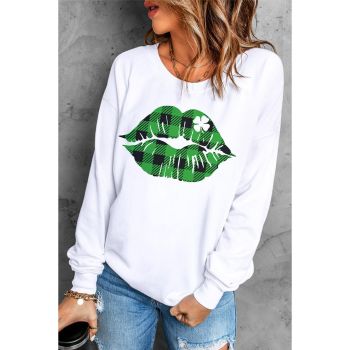 Azura Exchange Plaid Lip Clover Graphic Print Sweatshirt - 2XL