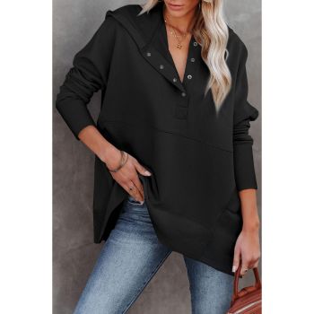 Azura Exchange Batwing Sleeve Hoodie with Pocketed Henley - 2XL