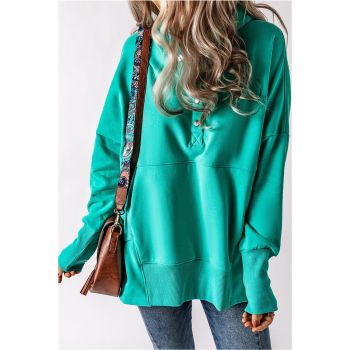 Azura Exchange Batwing Sleeve Pocketed Henley Hoodie - M